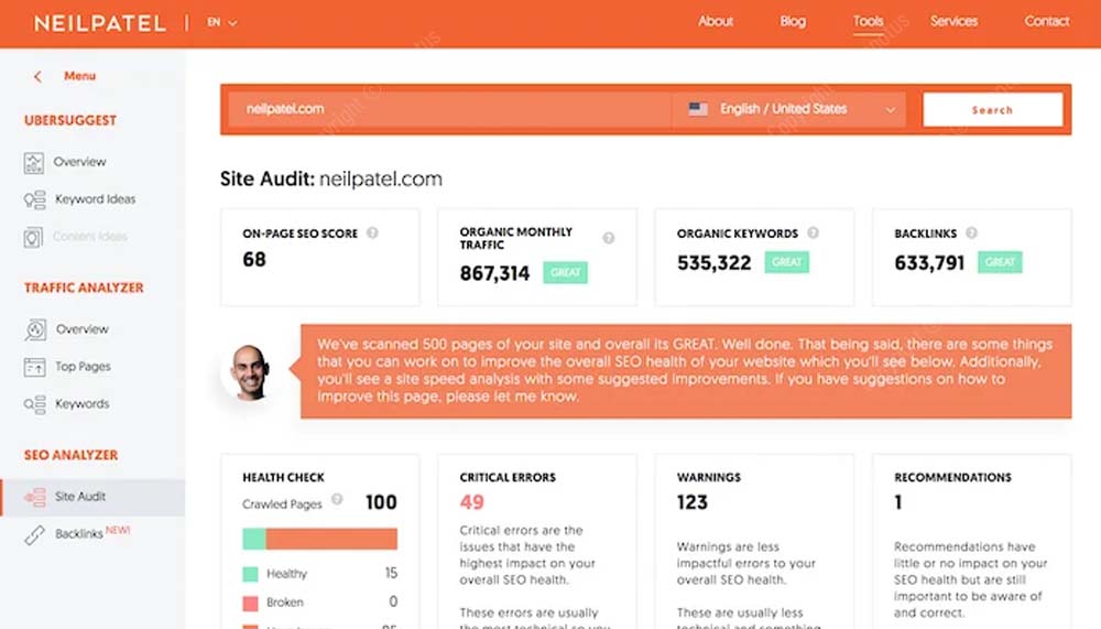 Tools Audit SEO Ubersuggest