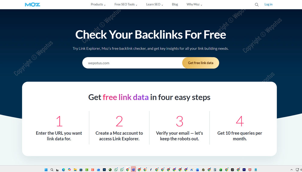 cek baclink web dengan moz