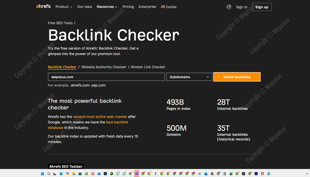 cek backlink web dengan ahrefs