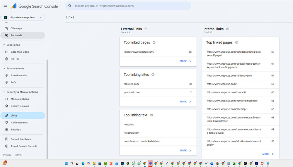 cek backlink web dengan google search console