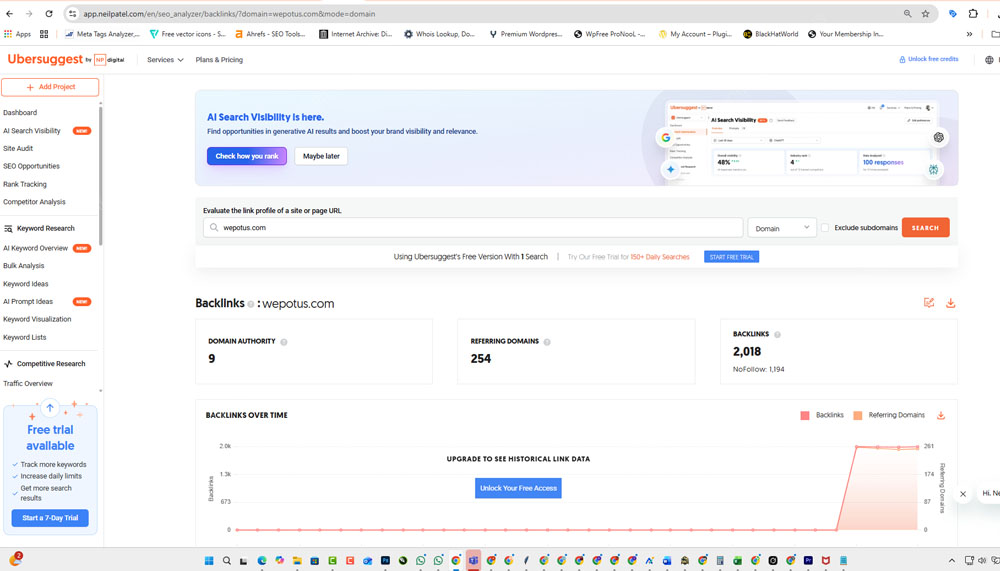 cek backlink web dengan ubersuggest
