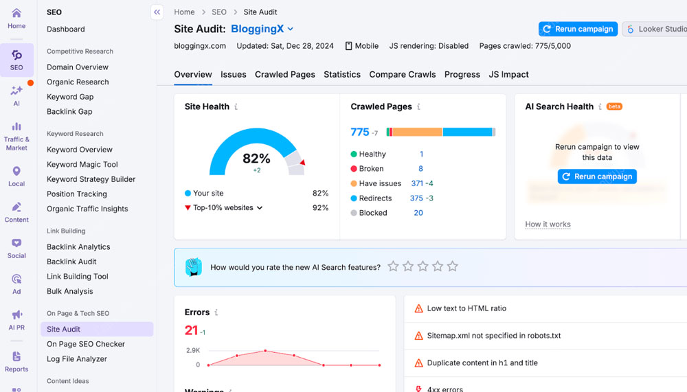 semrush audit tools